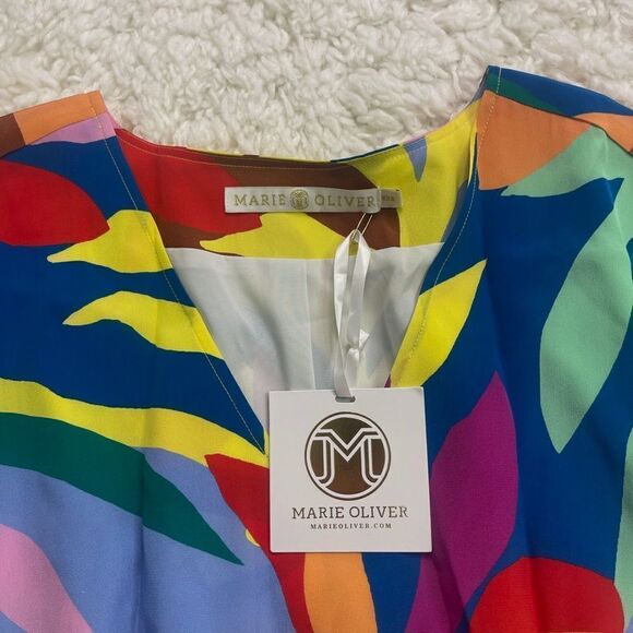 Marie Oliver Sage Smocked Waist Shift Dress in Tropical Leaf - Picture 3 of 7